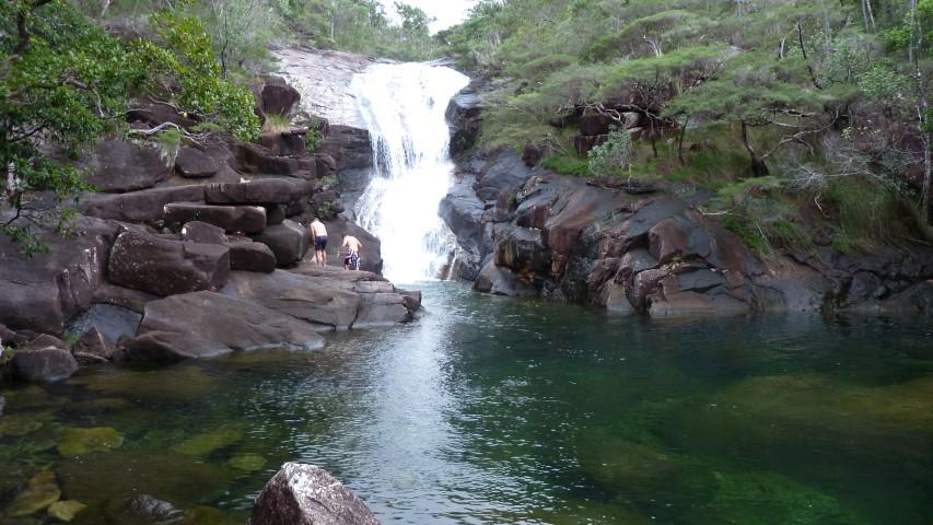 Mulligan Falls, large Jungle Perch fish are found in all large bodies of fresh water on Hinchinbrook