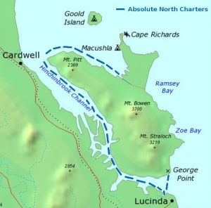 Map of George point and other drop location points at Hinchinbrook by ferry transfers