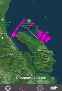 Ferry transfer map from Hinchinbrook Island to Cardwell